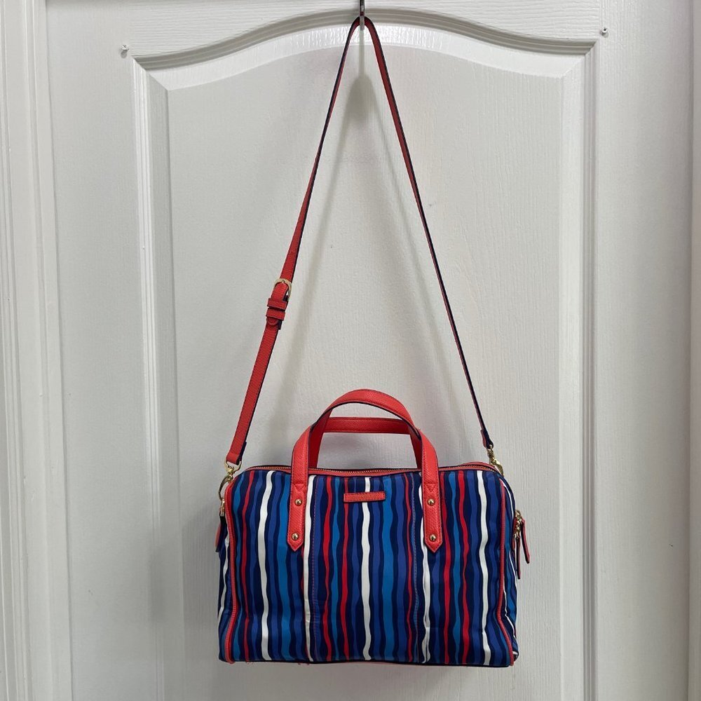 Vera Bradley Light Weight Fabric Handbag or Shoulder Purse, Orange Blue Stripes - Picture 3 of 7